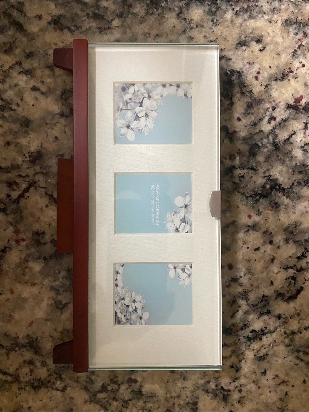 Three-Opening White mat easel design Walnut Photo Frame